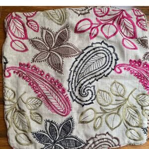 Two Handmade 20x20 Pillow covers. Pink, green, black Linen leaves flowers design